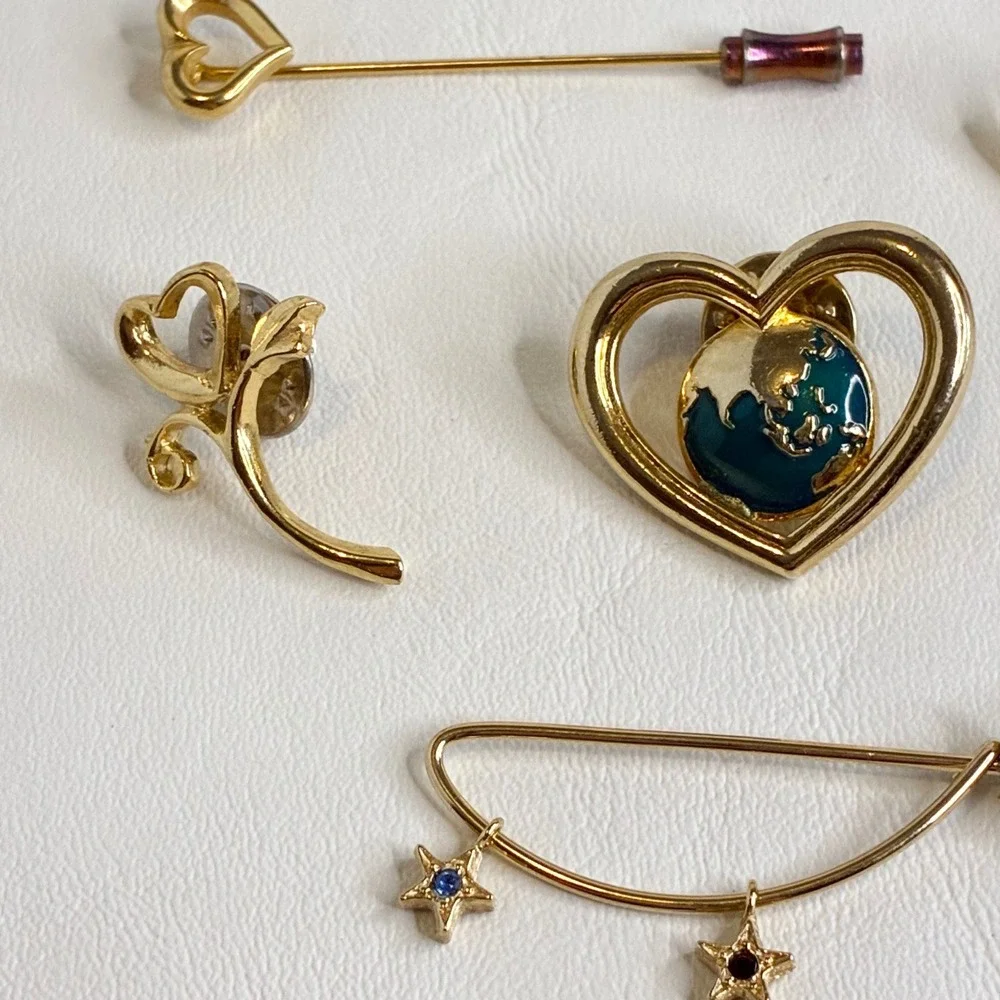 Vintage Pin Lot Avon Heart World Star Stick Pins Gold Tone Jewelry 7 Pieces